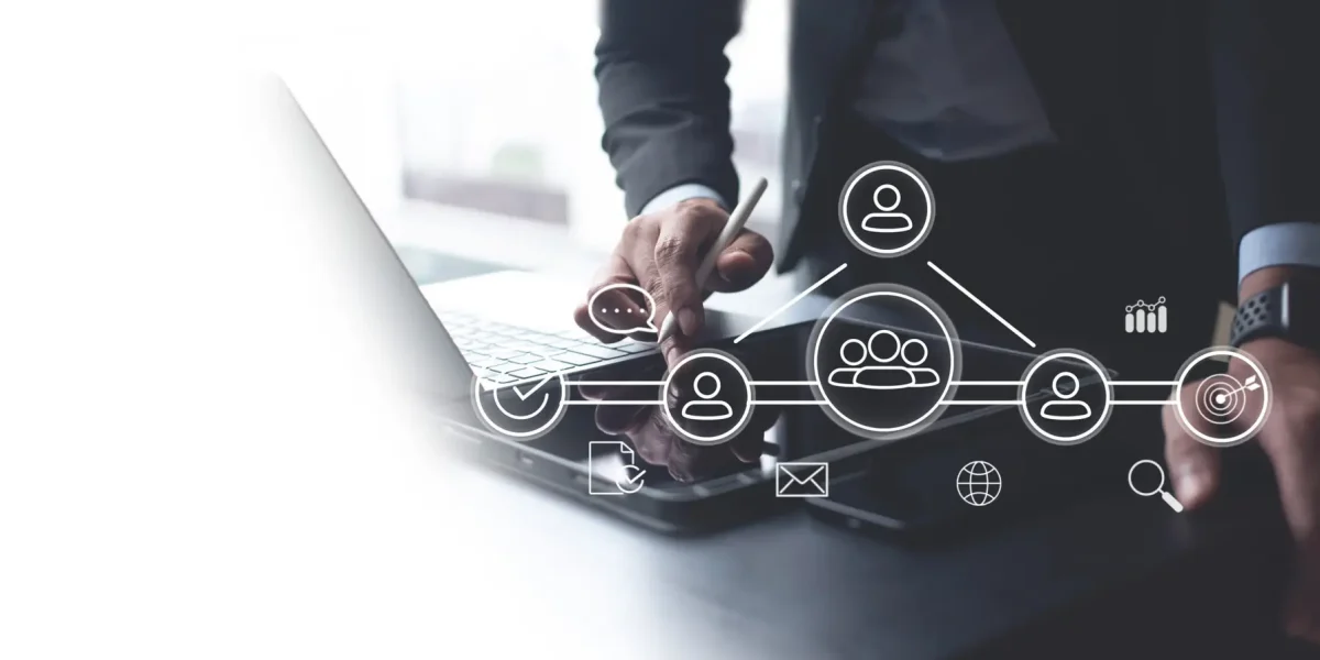 CRM Customer Relationship Management for business sales marketing system concept. service application to support CRM database analysis, Human resources, teamwork and business operations.